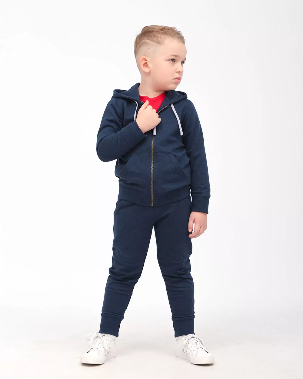 Трикотажні джогери для хлопчика, колір ТЕМНО-СИНІЙ меланж - фото