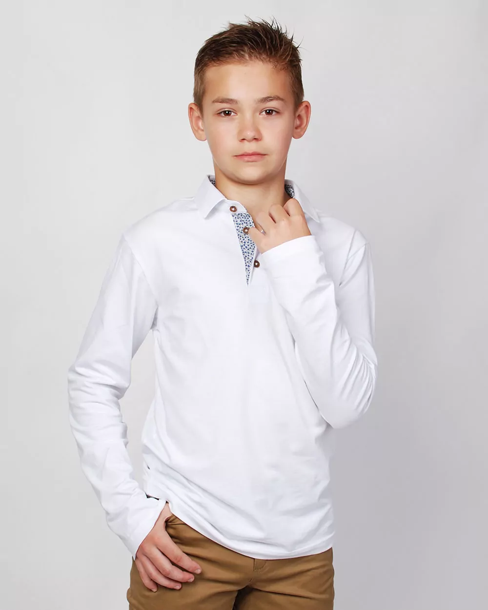 Поло з довгим рукавом для хлопчика та підлітка, колір БІЛИЙ - фото