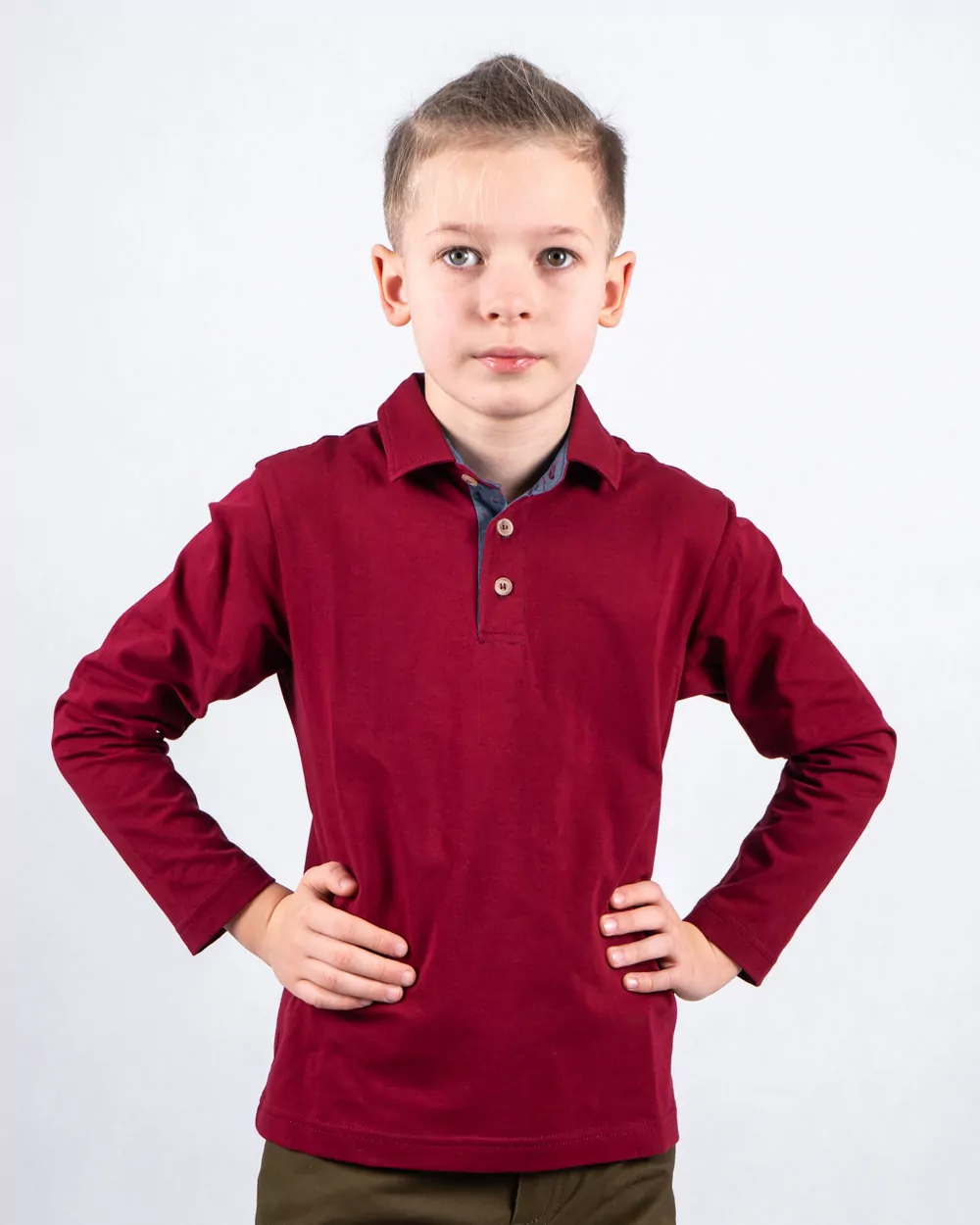 Поло з довгим рукавом для хлопчика та підлітка, колір БОРДО - фото